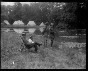 New Zealand army officers spending time in the surroundings of the officers' rest house