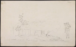 Ellis, William Wade, d 1785 :Otaheite? [Hut in trees and naked figure. August 1777]