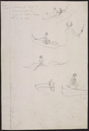 Ellis, William Wade, d 1785 :Sandwich Isles? [Studies of outrigger canoes paddled by Hawaiians. 1779]