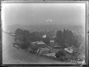 View of Remuera, Auckland, including farmland, cows, trees, and houses