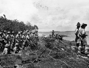South Pacific - Fiji - Rifle drill for New Zealand soldiers on the coast of Viti Levu