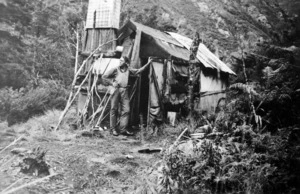 Gold miner Don Harvey at his hut in Wakefield Gully, Golden Bay region