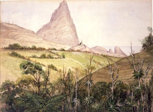 Warre, Henry James 1819-1898 :The Missionary Station, Sugar Loaf Rock near New Plymouth. Drawn by Gen.l Sir H.J.Warre. 1861