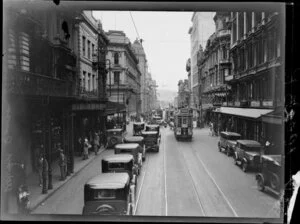 Willis Street, Wellington, with cars and trams