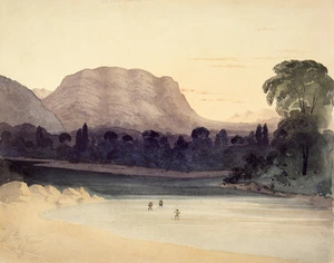 Fox, William 1812-1893 :On the Buller River in the Aglionby or Matukituki Valley, looking west. 19th Feb. [1846]