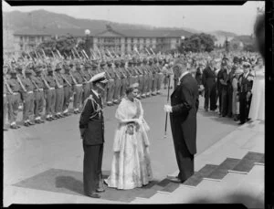 Queen Elizabeth II at Parliament Buildings for the ceremonial opening of Parliament, Royal Tour 1953-1954