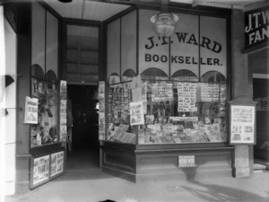 Shop front of J T Ward, bookseller, 135 Victoria Avenue, Wanganui