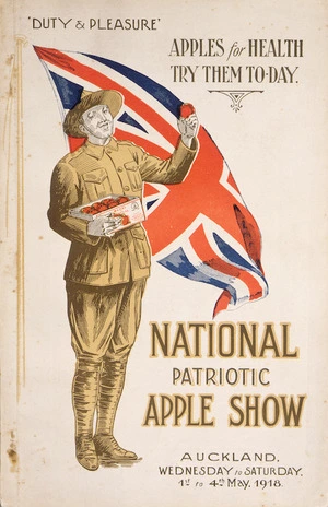 [New Zealand Fruitgrowers' Federation] :[Third annual] national patriotic apple show. [Catalogue cover] 1918.