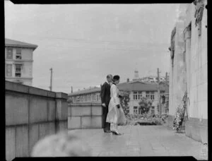 Queen Elizabeth II laying a wreath at the Cenotaph in Wellington, Royal Tour 1953-1954