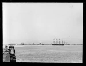 Sailing ships in a harbour, [Australia]