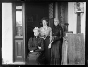 Three women in the doorway of a house, [Australia?]