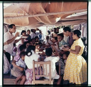 First Family umukai, or feast, to celebrate Empire Day, Palmerston Island.