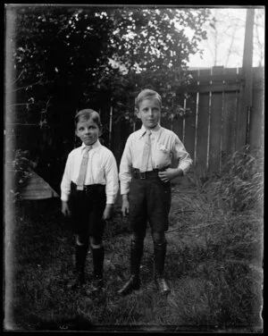 Two small boys in garden