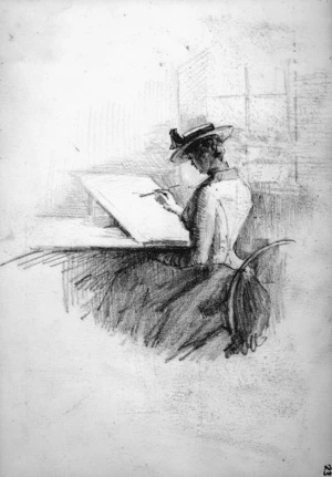 Hodgkins, Frances Mary, 1869-1947 :[Woman drawing. 1880s?]