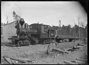Climax locomotive 898 hauling logs at Gamman's Mill, Ohakune