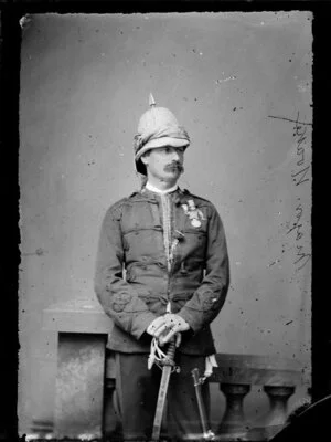 Major Noake, with helmet, medals and sabre