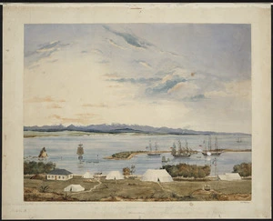 Heaphy, Charles, 1820-1881 :View of Nelson Haven in Tasman's Gulf, New Zealand, including a part of the site of the intended town of Nelson 1841. Drawn in November 1841 by C. Heaphy, Draftsman to the New Zealand Company.