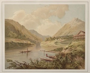 Gully, John, 1819-1888 :Up-river scene, Wanganui, Wellington / John Gully, 1875. Dunedin, Marcus Ward, 1877.