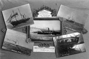 Montage of photographs of the ship Aurora including an image of the tug Dunedin