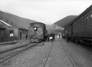 Trains at Cross Creek station on the Rimutaka Ranges