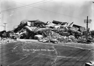 Ruins of the nurses' home in Napier after the 1931 earthquake