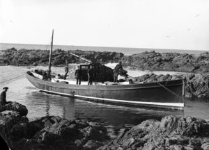 Fishing boat, Norna, and her crew, Island Bay, Wellington