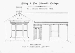 Findlay & Co. :Findlay and Co's illustrated catalogue. No. 1. Elevation of five roomed cottage. Scale 1/4 inch to a foot. Prices for material on application. [1874]