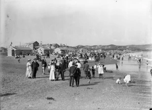 A crowd of people at Lyall Bay beach