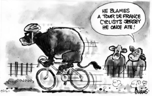 "He blames a Tour de France cyclist's jersey he once ate!" 16 February 2011