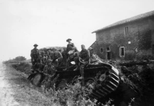 Soldiers on an abandoned Panther tank during World War II