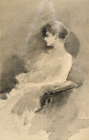 Hodgkins, Isabel Jane 1867-1950 :[Profile of a seated lady] / S.H. - [ca 1890]