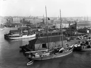 The Greyhound and other vessels at Queens Wharf, Auckland