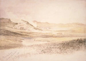 Kinder, John 1819-1903 :Roto Mahana with view of the Tarata. Jany. 16. 1858.