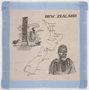 New Zealand [Handkerchief with Maori subject. ca 1968]