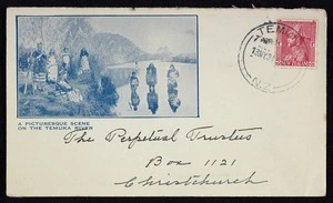 [Temuka Progress League]: A picturesque scene on the Temuka River [Envelope. 1934]