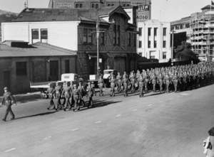 United States troops marching along Jervois Quay, Wellington