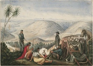 [Tempsky, Gustavus Ferdinand von] 1828-1868 :[Encampment of Chute's forces near Te Putahi Pa, on the Whenuakura River, 7 January 1866 / G.F.von Tempsky] [1866]
