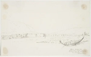[Mantell, Walter Baldock Durrant] 1820-1895 :Looking down Waitaki from the Runanga. Moki opp. Pukewhinau above Orinsline [?] (Awawakanau) 20 Dec., 1852