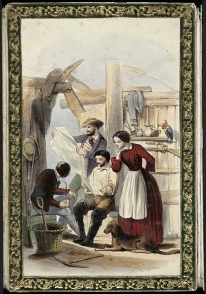 Noyce, Edward, 1816-1854: [Emigrants reading mail from home] / E. Noyce. [68 Basinghall Street, London?, Bauerricher & Co, Between 1852 and 1860]
