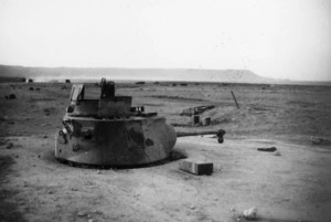 British tank turret used a a pill box by Germans at Sollum, Egypt, during World War II
