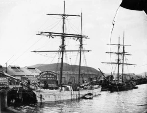 The ships Marmion and Sir Henry, alongside Joseph Sparrow's ironworks, Dunedin