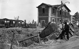 Panther tank toppled over into a large hole in Medicina, Italy
