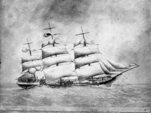 Photograph of a painting depicting the ship Crusader off Pentland Island