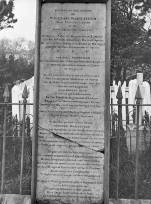 William Hayward Wakefield's gravestone, Bolton Street Cemetery, Wellington