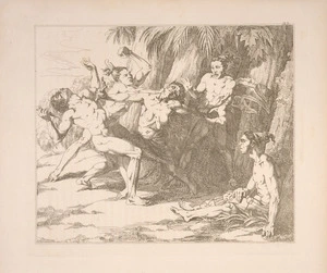 Wahlbom, Johann Wilhelm Carl 1810-1858 :[Violent encounter in a Polynesian society] / C. Wahlbom inv & sculps. [Stockholm?] 1835