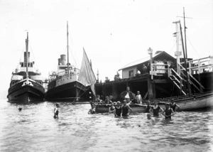Days Bay wharf, ships and swimmers