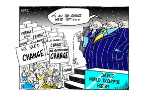 [Fat cats give 'change' to protestors at Davos World Economic Forum]