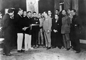 Sir Ernest Shackleton and Major C R Carr receiving the Diploma of Brazilian Aviators