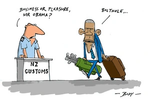 NZ Customs. "Business or pleasure, Mr Obama?"