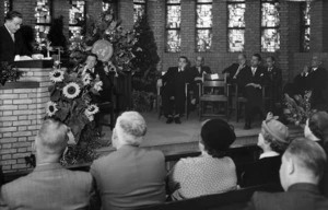 C E Beeby speaking at a UNESCO meeting in Holland